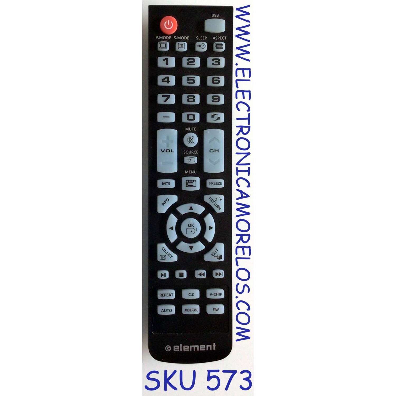CONTROL REMOTO ORIGINALNUEVO  PARA TV LCD LED MARCA ELEMENT / TY-49B(1) / MODELOS ELEFT426 / ELEFT506 / ELEFW247 / ELEFW328 / ELEFW505 / ELEFW3916